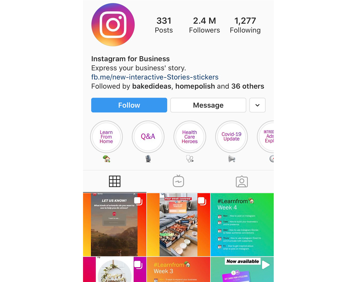 Screenshot of Instagram for Business