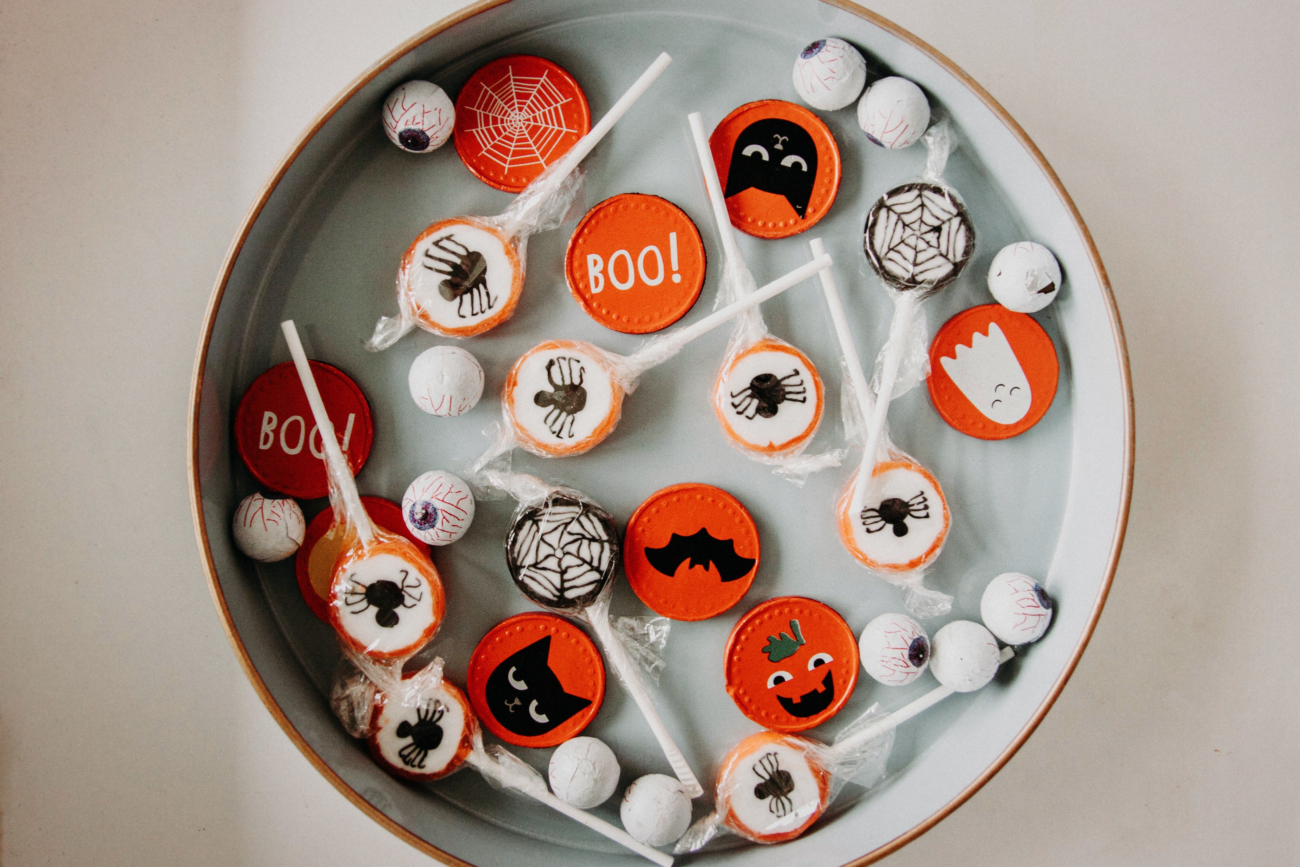 An assortment of Halloween sweets in a bowl