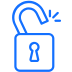 A blue outline of a lock that is open