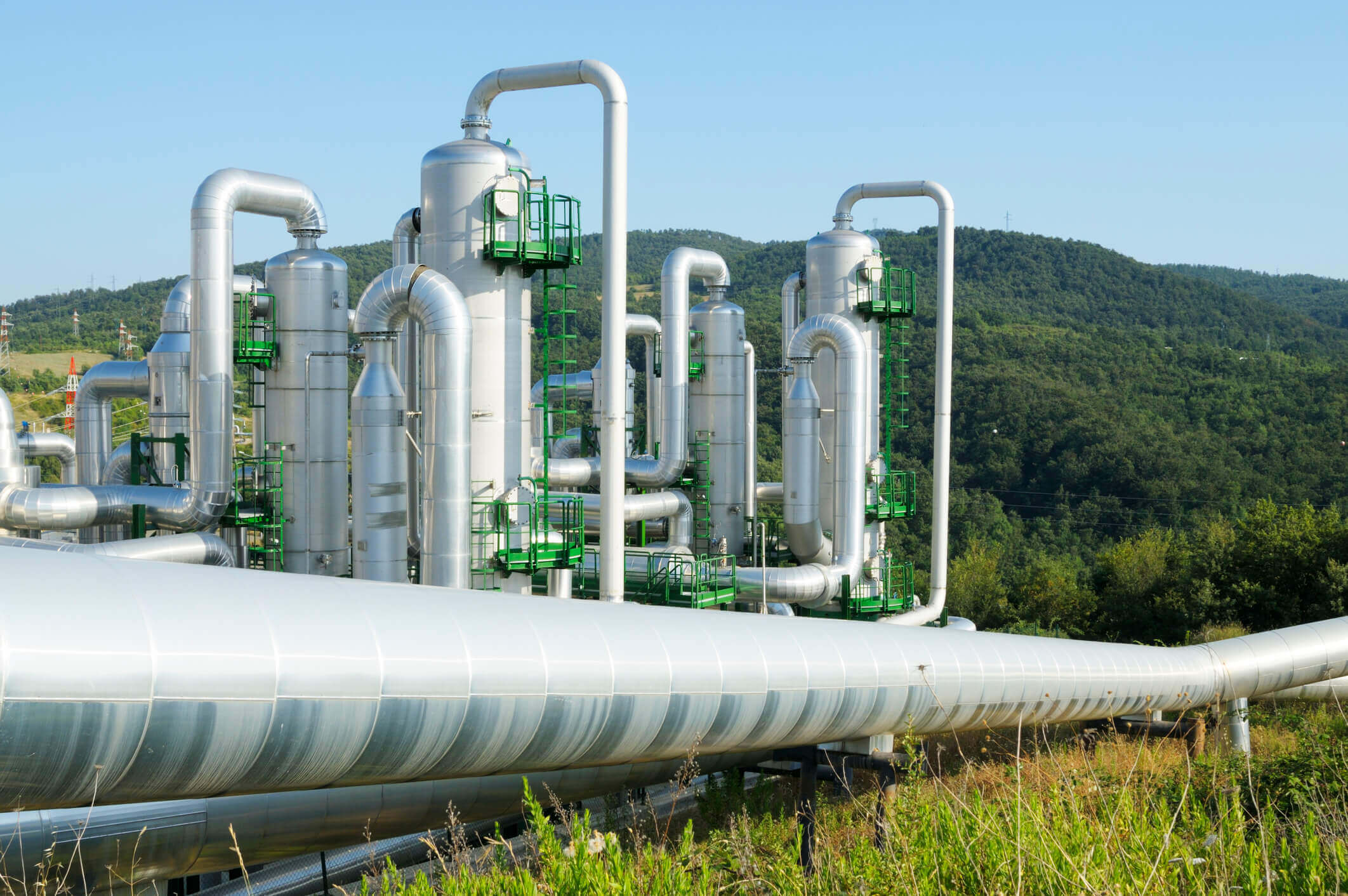 A geothermal power station set in the hills of Tuscany in Italy