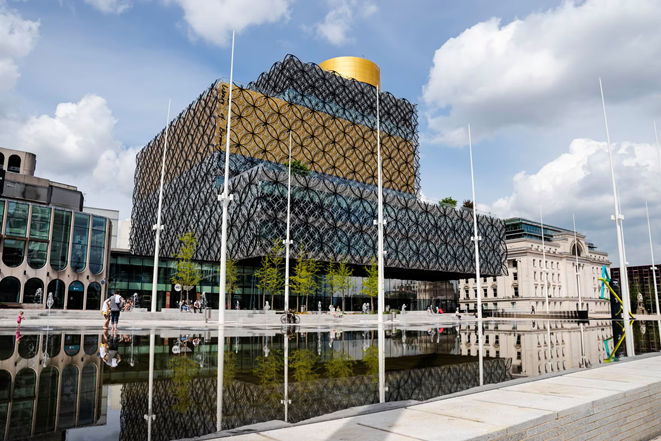 Modern silver and gold building in Birmingham