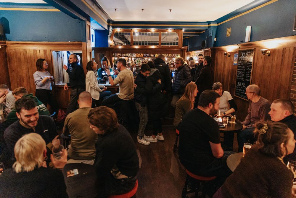 The busy interior of The Old Justice Pub