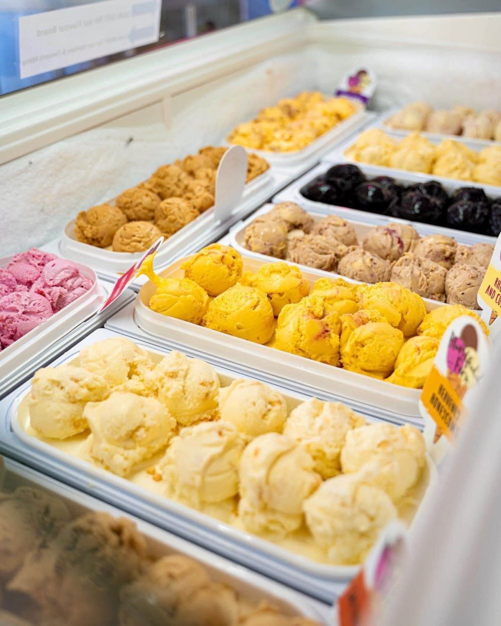 A selection of brightly coloured ice creams in Mrs Chill's Ice Cream Parlour