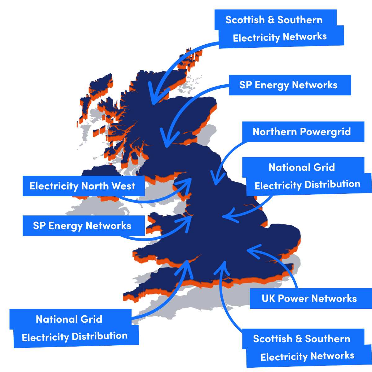 Map of the UK showing which DNO services each region