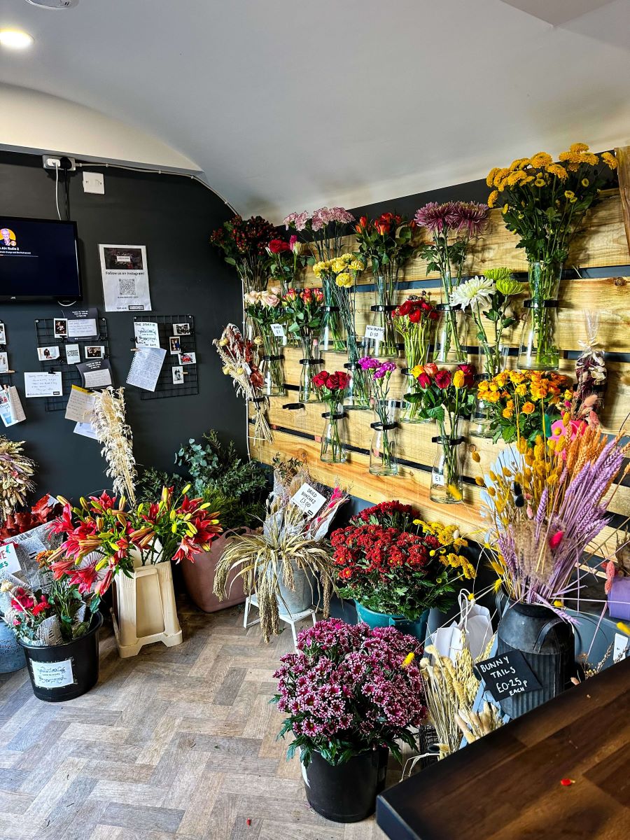 The flowery inside of Anita's shop.