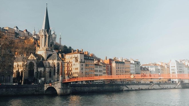 A bridge over a river in the French city of Lyon.