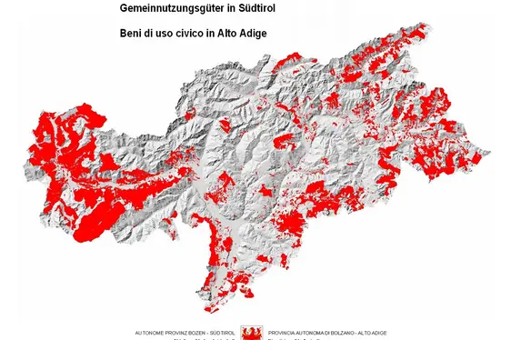 Grafische Darstellung der Flächen der Gemeinnutzungsgüter in Südtirol