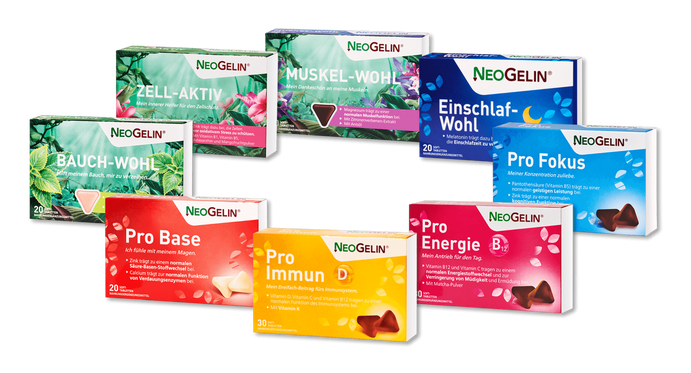 Grafik zeigt alle Neogelin Packungen.