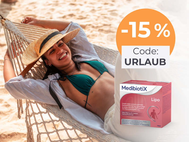 15 % Rabatt auf MedibiotiX Lipo mit dem Code: URLAUB