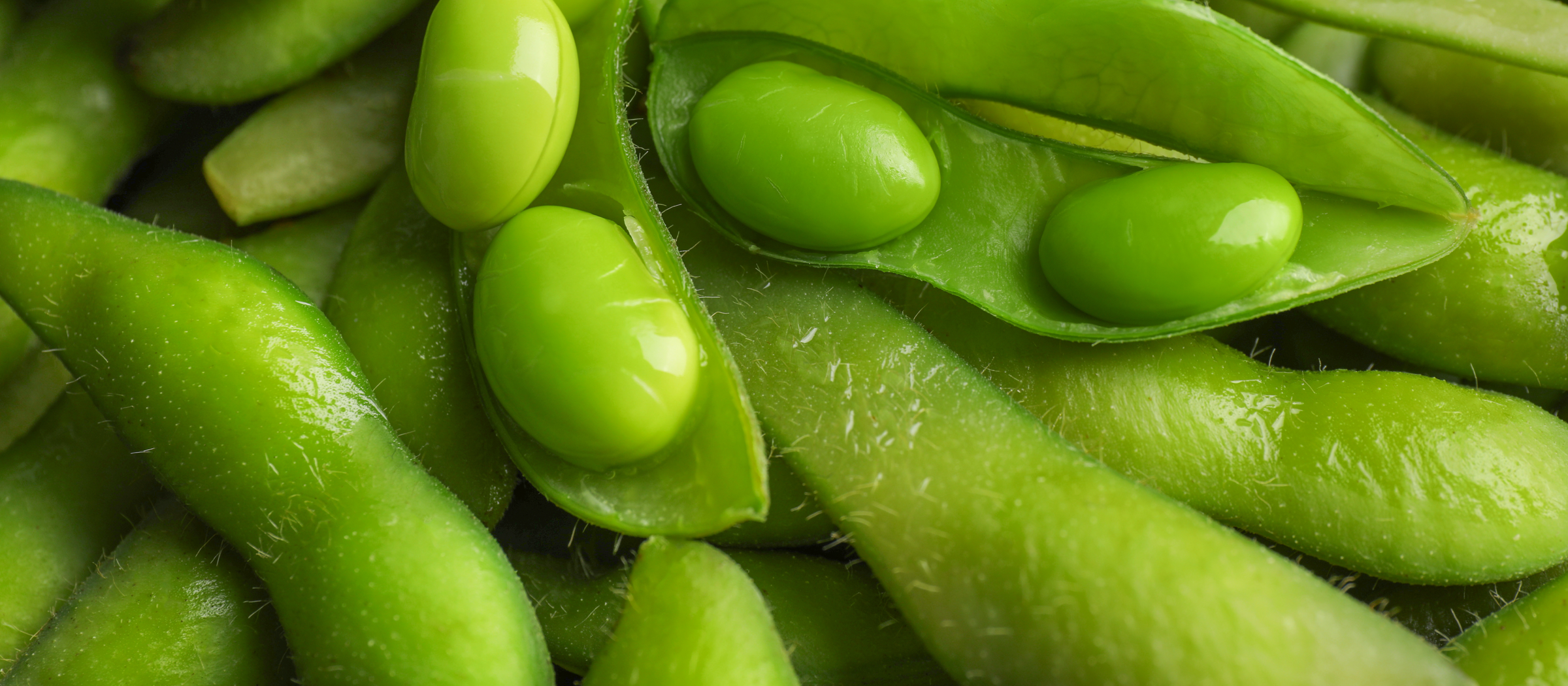 Nahaufnahme von geöffneter Edamame.
