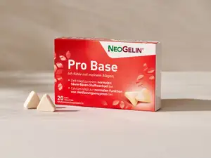 Packung von NeoGelin Pro Base vor beigem Hintergrund.
