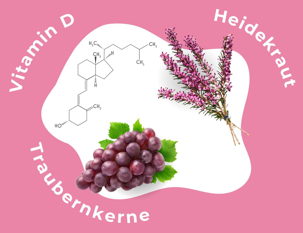 Vitamin D, Heidekraut und Traubenkerne.