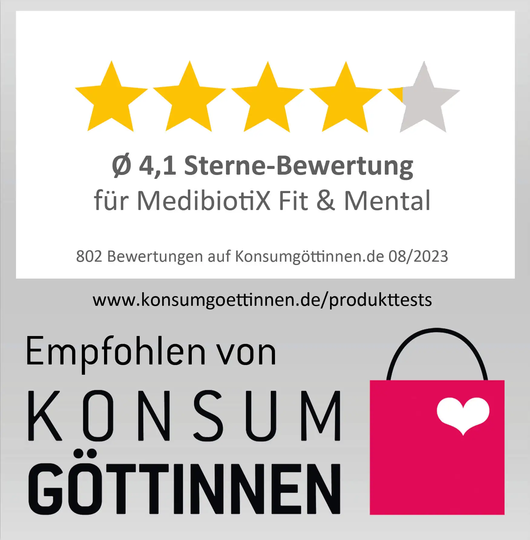 Grafik zeigt ein Gütesiegel mit einer Sternebewertung von 4,1.