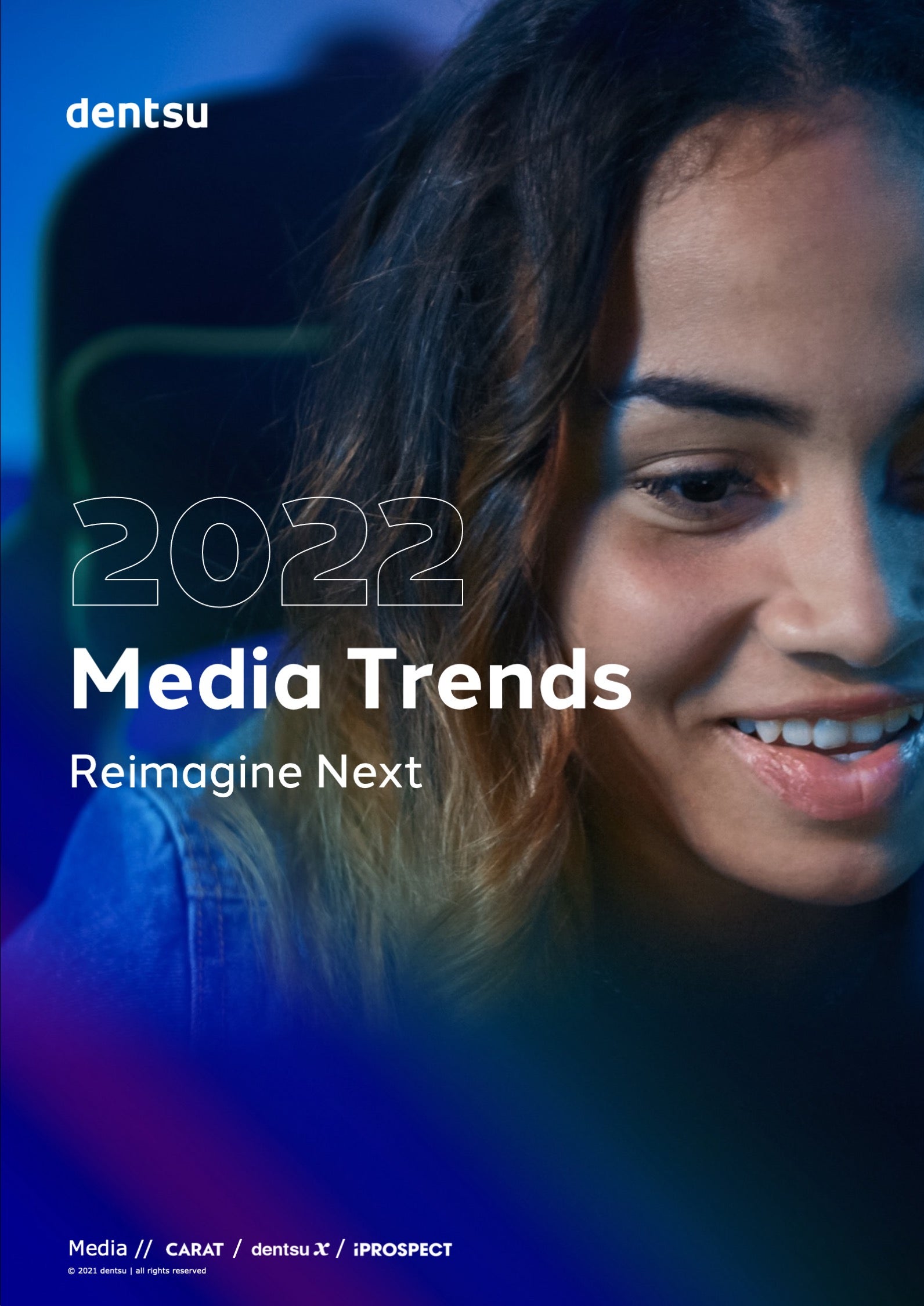 Woman's face with the text '2022 Media Trends'