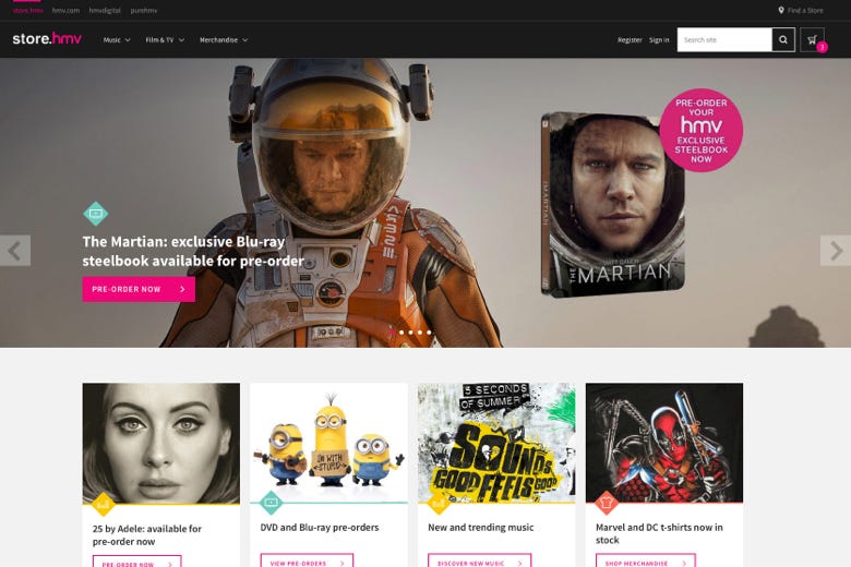 HMV store homepage