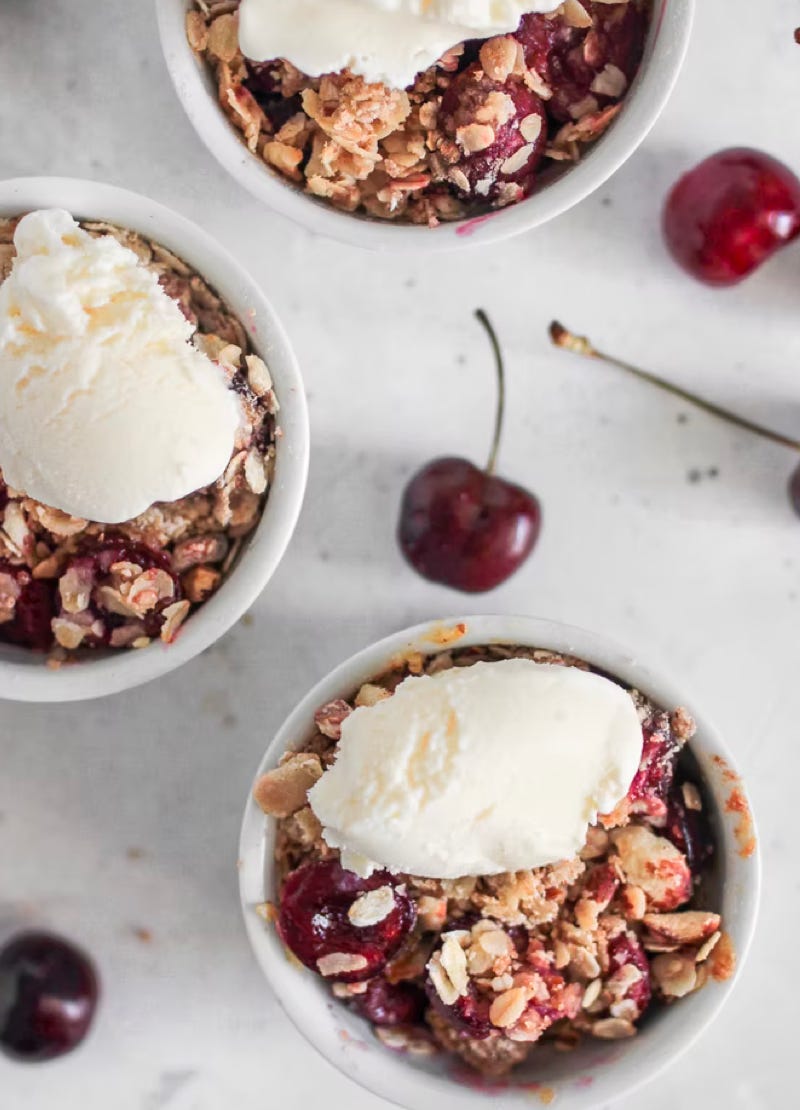 Cherries and ice cream dessert