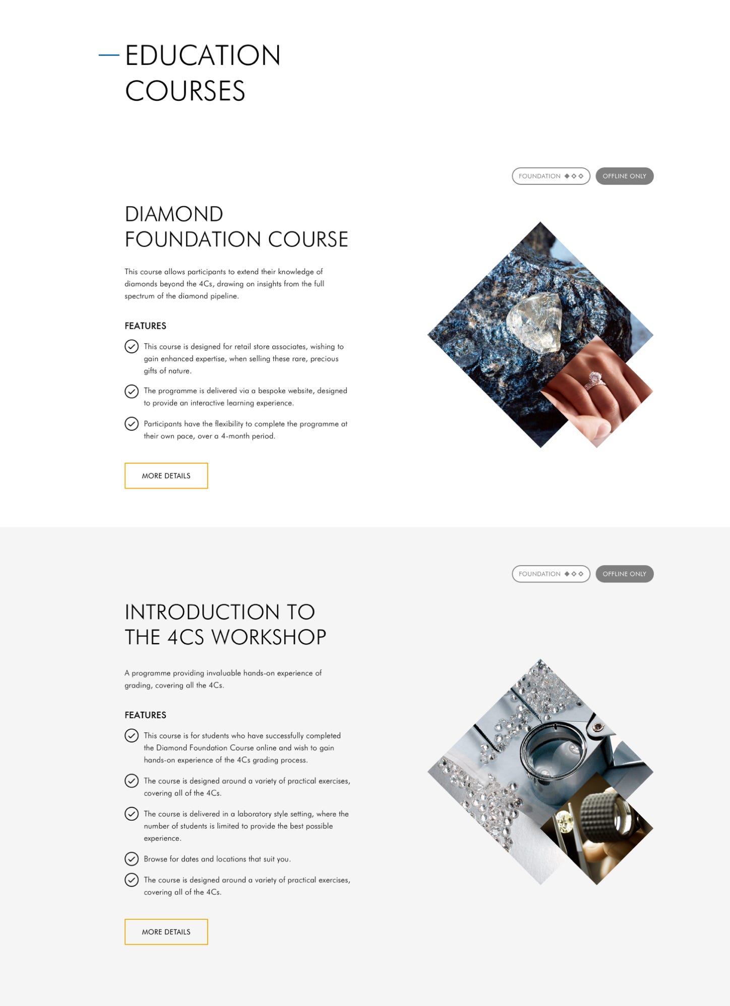 De Beers Education landing page designs