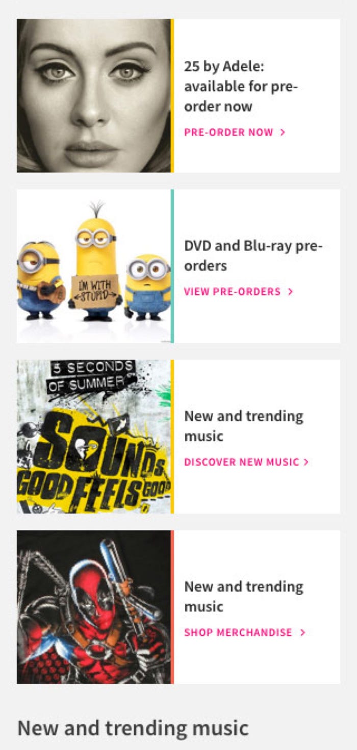 hmv product category page designs