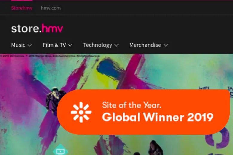 HMV Kentico Global Site of the Year 2019 win 