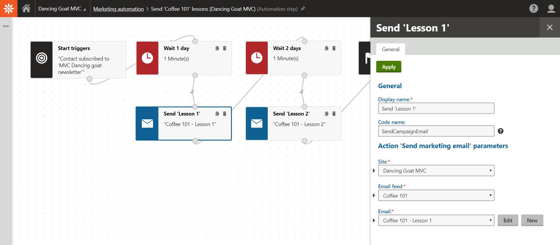 Kentico Marketing automation example 