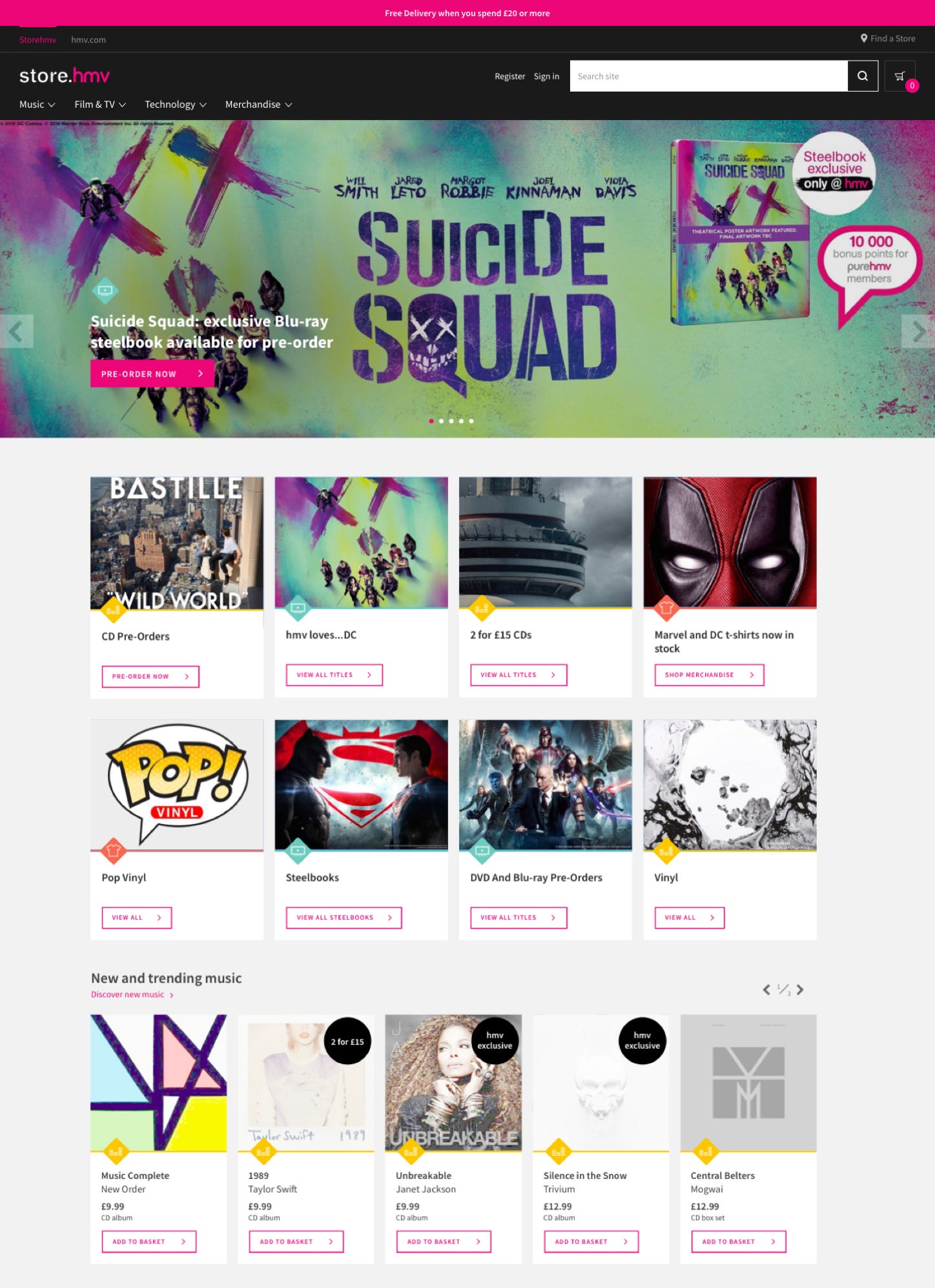 hmv homepage design for desktop