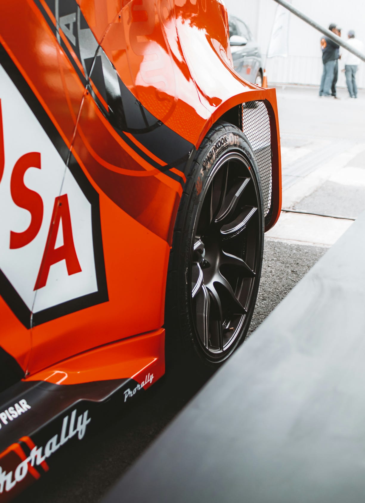 Close up of a rally car wheel