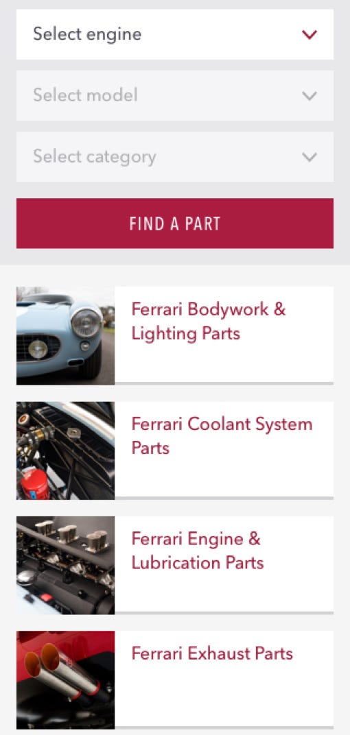 GTO Engineering parts search results page designs