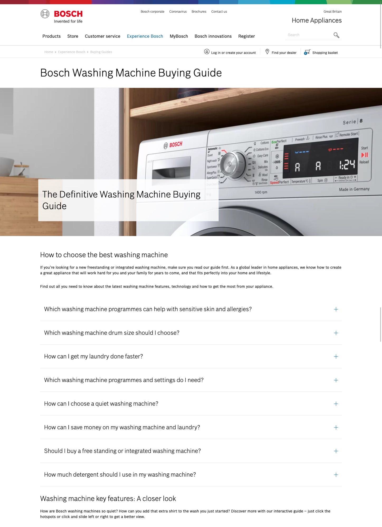 Bosch lading page menu and designs