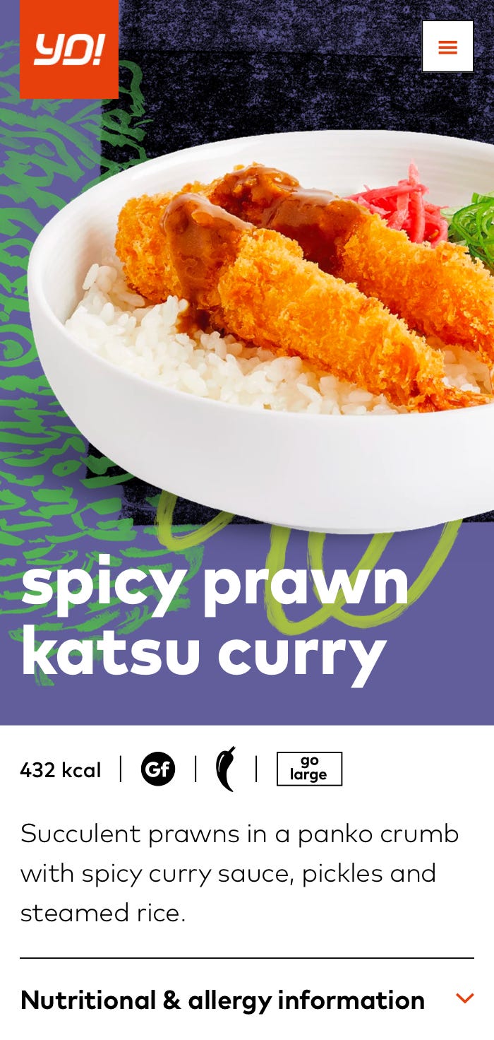 YO! spicy prawn curry menu page design