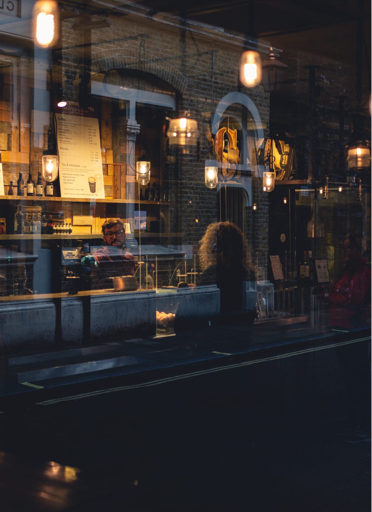 Restaurant window with diners inside