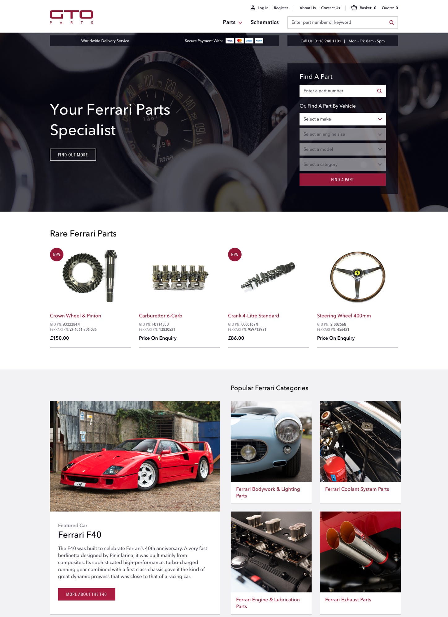 GTO Engineering homepage desktop designs