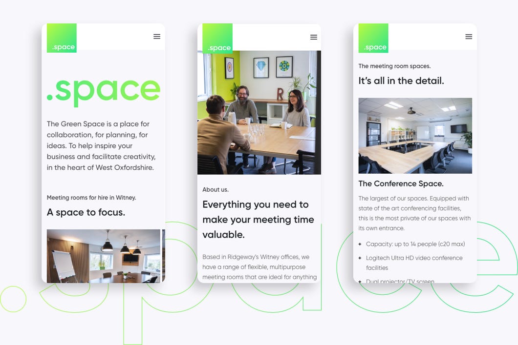 The Green Workspace website on mobile