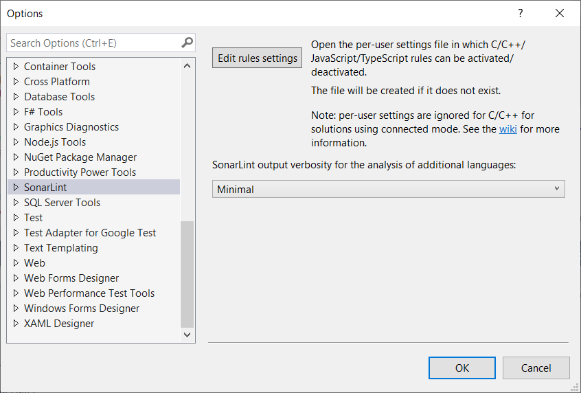 It is possible to edit the SonarLint rule settings directly in the IDE.