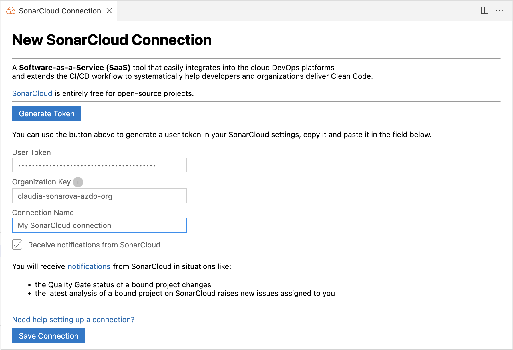 Add the SonarCloud server details to set up your connection with SonarLint.