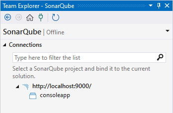 Your project list will appear in the Team Explorer - SonarQube view window.