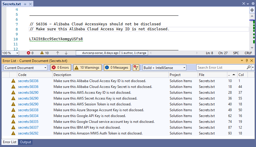 Secrets detection is now possible in SonarLint for Visual Studio.