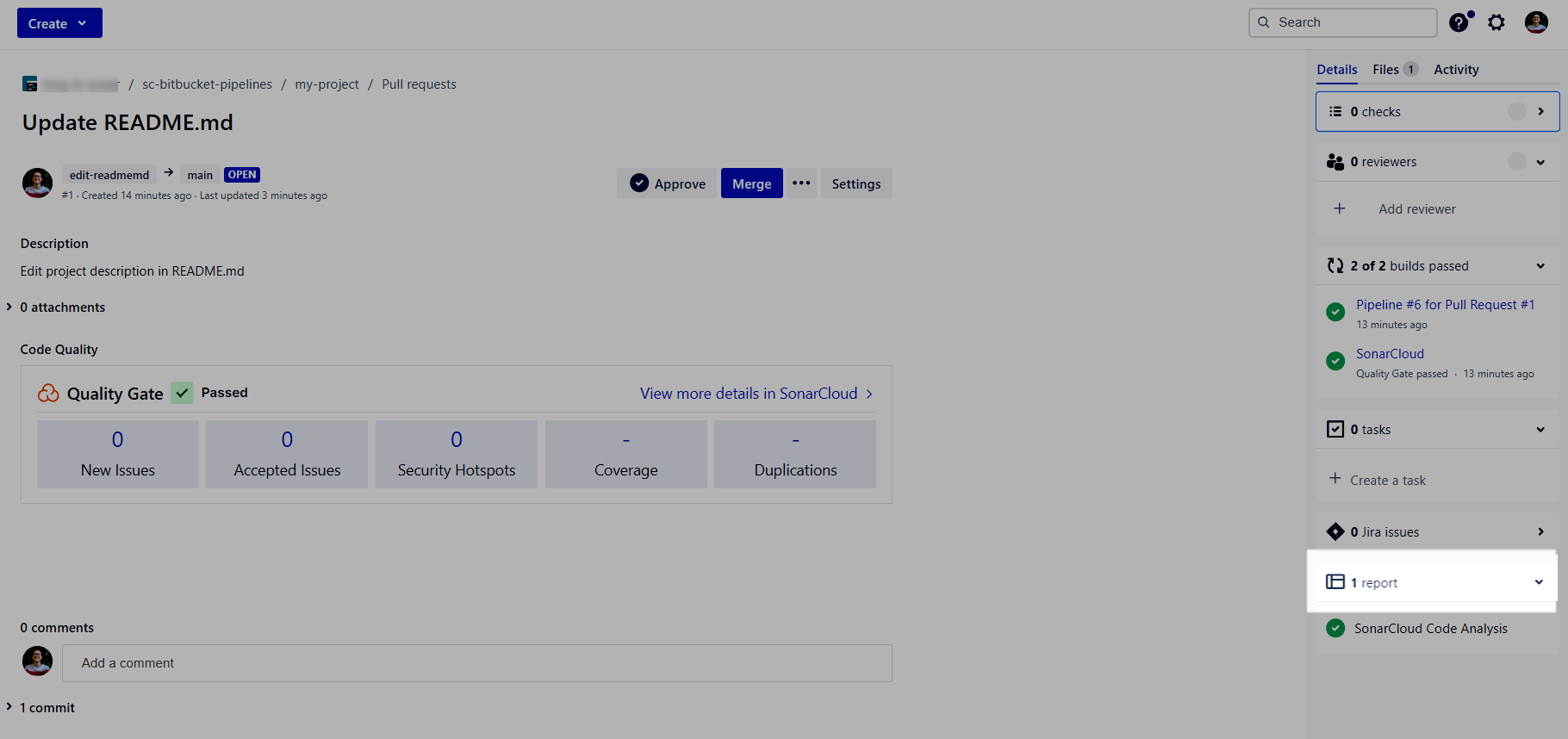 Screenshot showing how to access code reports in the BitBucket interface sidebar.
