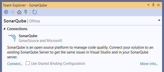 Use the Shared Binding Configuration to help set up Connected Mode in SonarLint for Visual Studio.