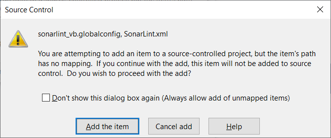 To complete the migration for Tfvc users, SonarLint needs to add the items that are outside of source control.
