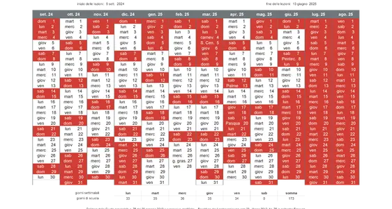 Calendario scolastico 2024/25