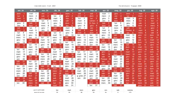 Calendario scolastico 2024/25