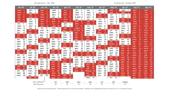 Calendario scolastico 2026/27