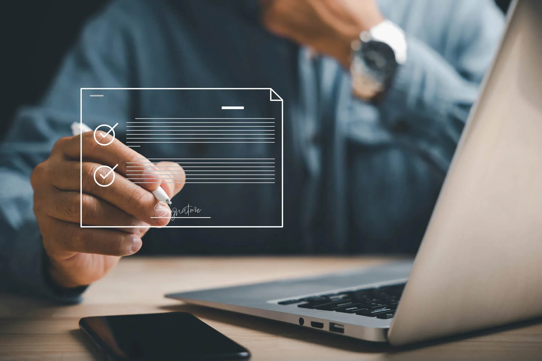 A business owner digitally signs a letter of authority from an energy broker