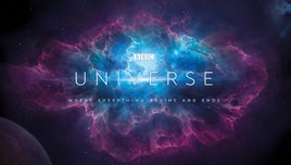 A title card for The Universe, against the backdrop of a galaxy.