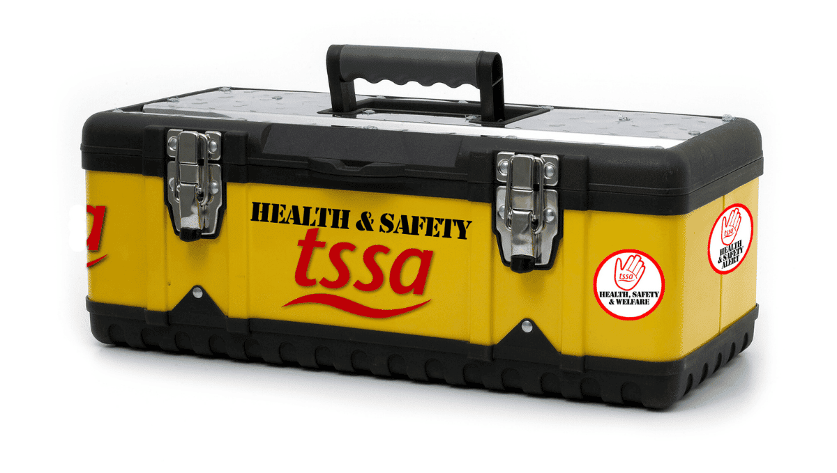 Yellow and black toolbox labelled: Health and Safety TSSA