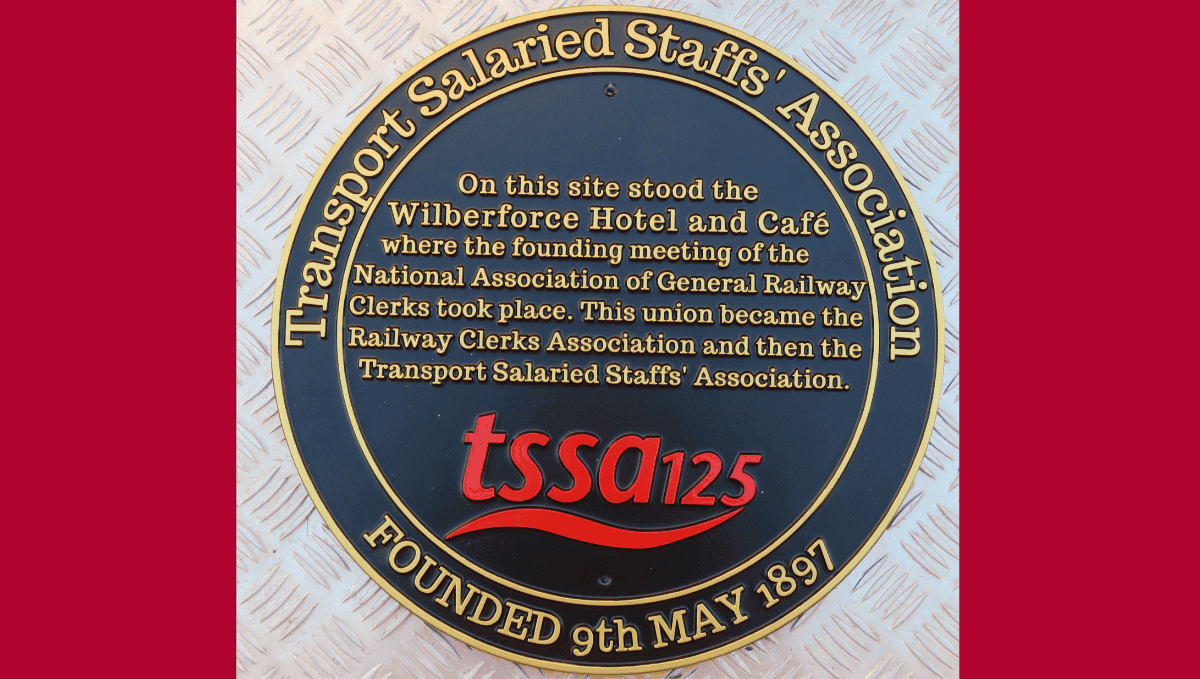 Circular plaque marking the founding place of TSSA for TSSA's 125th anniversary