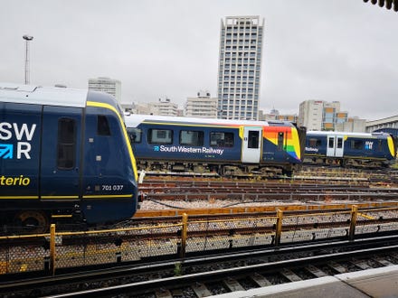 Three SWR trains in sidings 