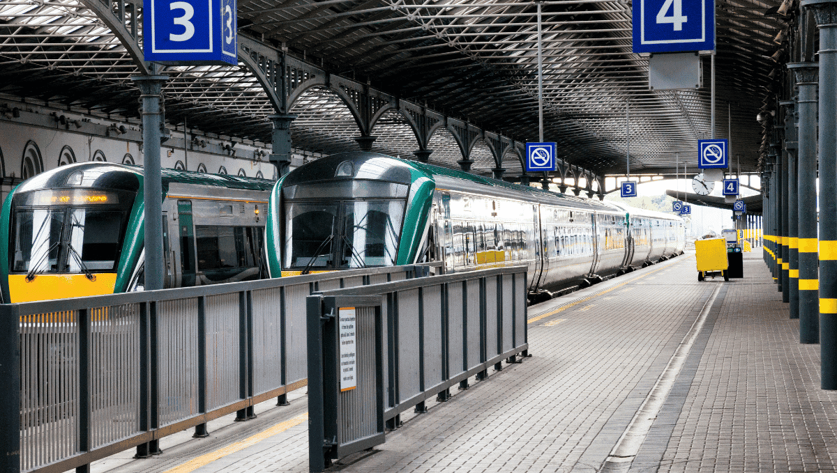 Trains at platform in Heuston station, Dublin, Ireland