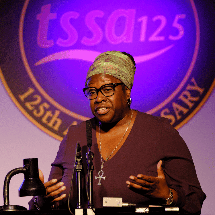 Loraine Martins MBE speaking at TSSA125 event