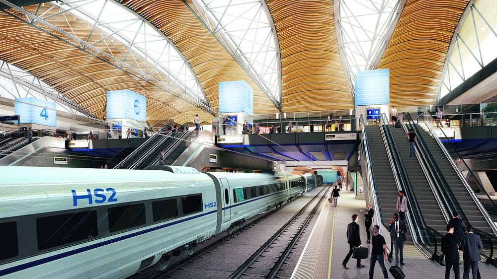 HS2 train at platform in Euston station, artists impression